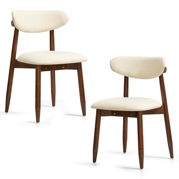 DyFun Modern Dining Chairs Set of 4 with Curved Backrest for Natural Arm Support, Linen Upholstered Dining Room Chairs, Beige