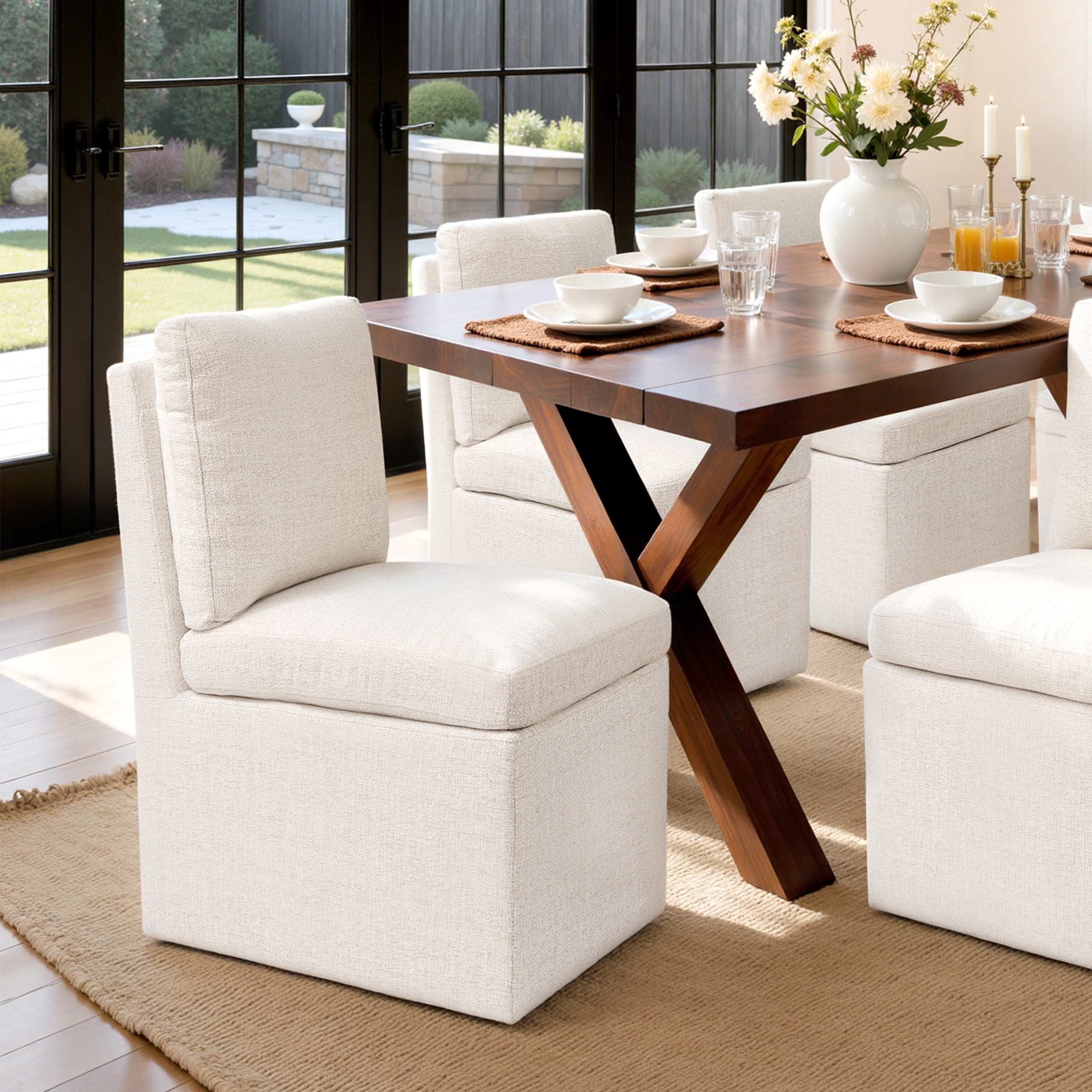 DyFun Modern Linen Dining Chairs with Hidden Wheels, Upholstered ...