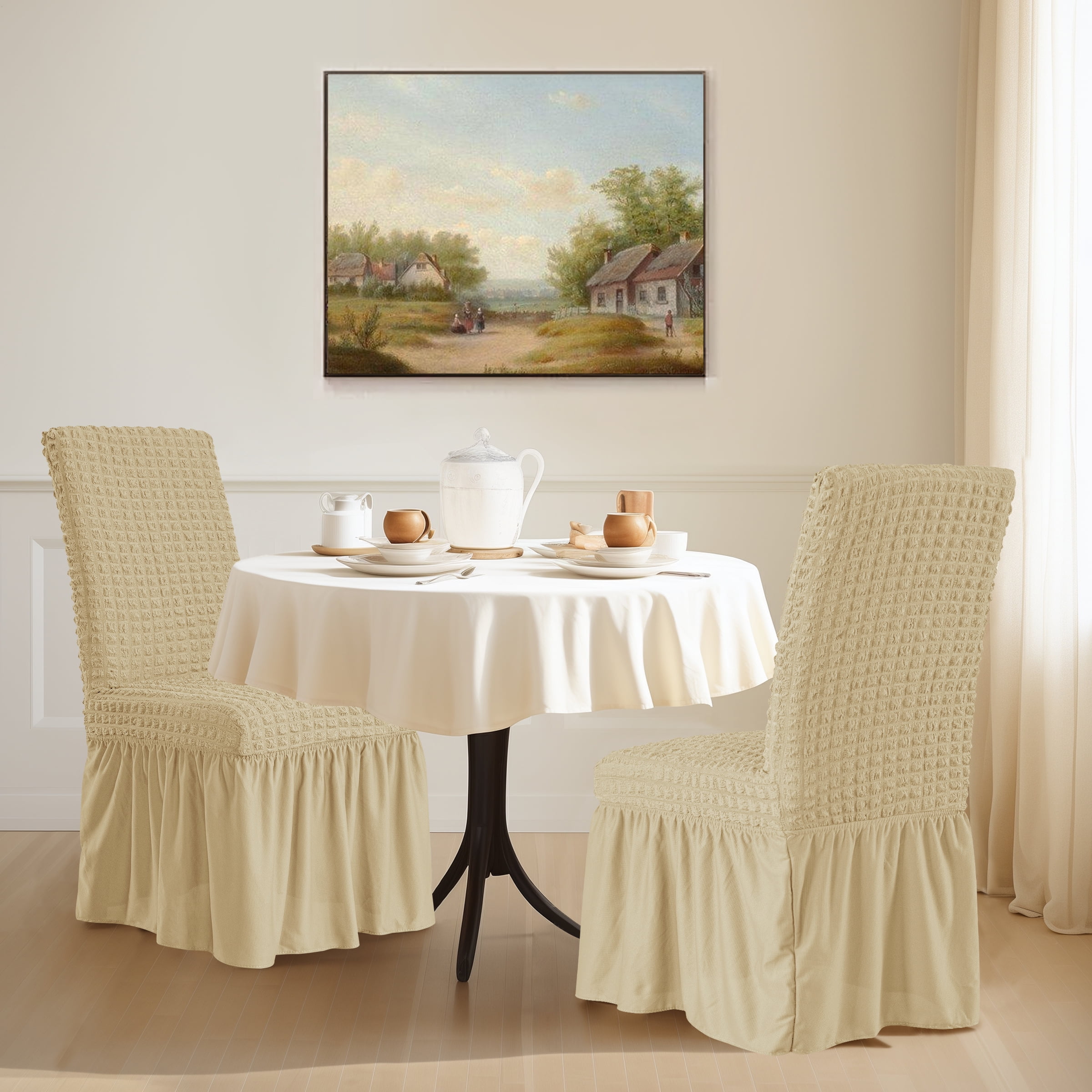 DyFun Skirt Dining Chair Covers French Country Stretch Slipcovers for Home Party Wedding 2 Pack Khaki Walmart