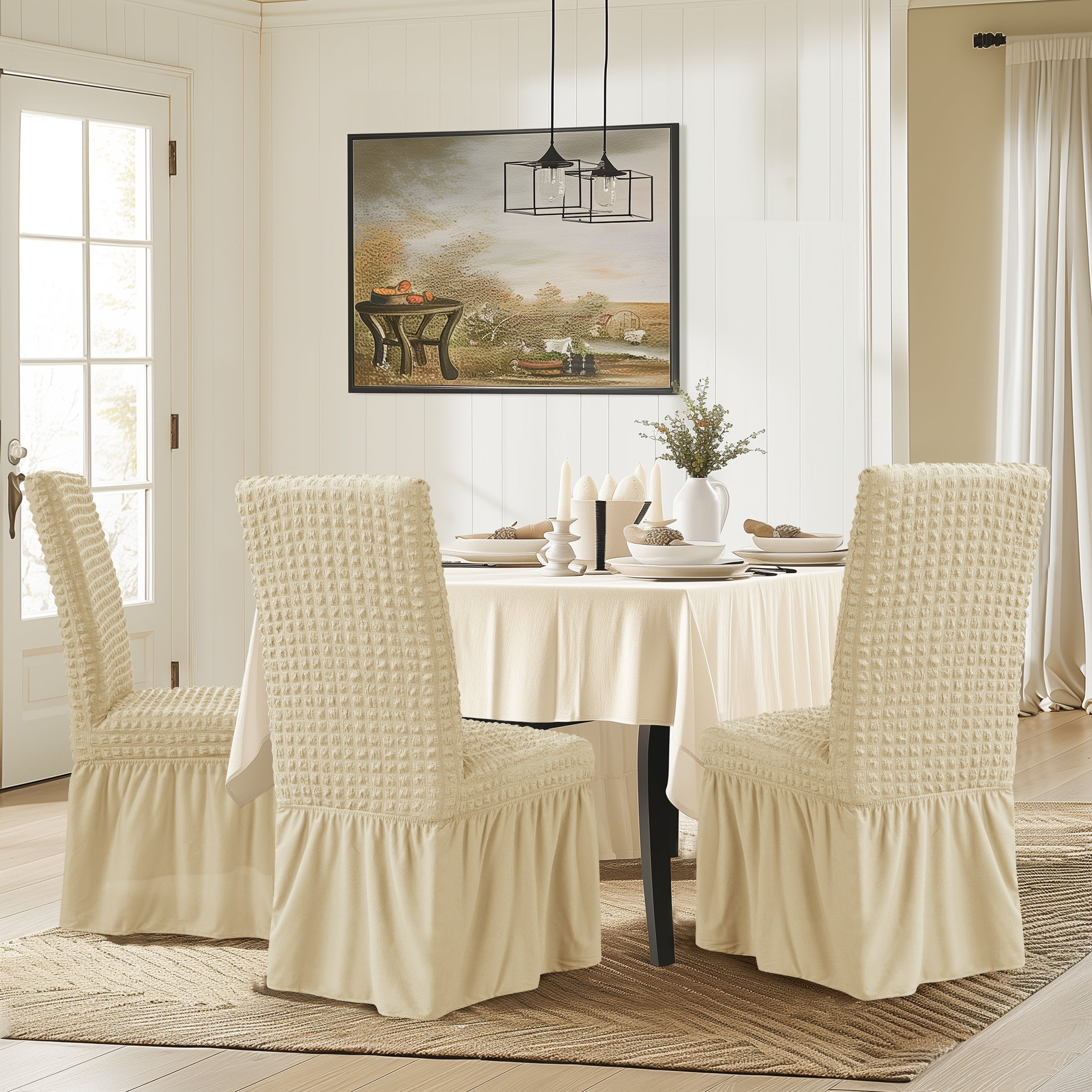 DyFun Skirt Dining Chair Covers French Country Stretch Slipcovers for ...