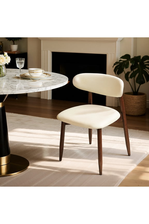 Upholstered Wood Dining Chairs with Curved Back, Modern Fabric Kitchen Side Chairs Set of 2 with Solid Wood Legs