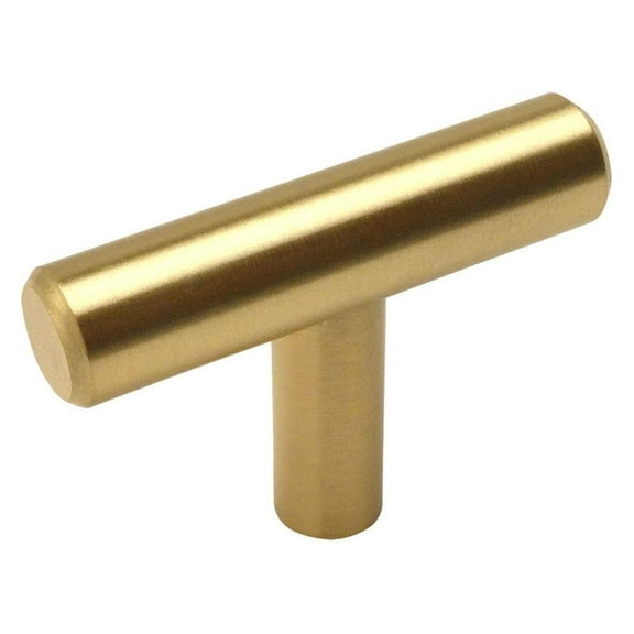 DyGTyX 10 Pack 305BB Brushed Brass Cabinet Hardware Euro T Bar Knob - 2" Overall Length
