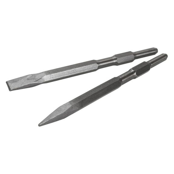 DyGTyX 2-Pieces Point and Flat Concrete Chisels for Electric Demolition Jack Hammer 5/8" Hex Shank 2pc Chisel Bit Set,Silver