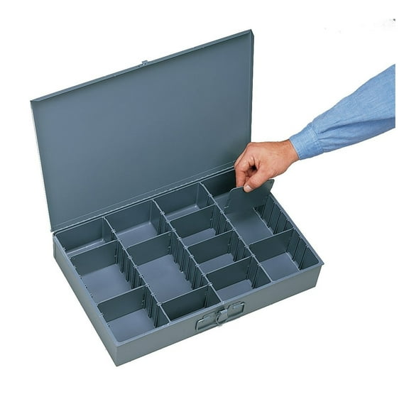 DyGTyX 215-95 Gray Cold Rolled Steel Adjustable Compartment Small Box, 13-3/8" Width x 2" Height x 9-1/4" Depth