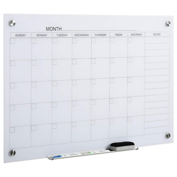 DyGTyX 35"x23" Dry Erase Wall Calendar Glass Whiteboard Monthly Planner for Homeschool Supplies & Home Office Organization with 4 Markers and 1 Eraser,Frameless