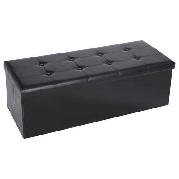 DyGTyX 43Inches Folding Storage Ottoman Bench, Faux Leather Footrest with Foam Padded Seat, Storage Chest Long Shoes Bench with Divider for Living Room, Entryway, Bedroom, Holds up to 660 lbs, Black