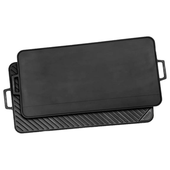 DyGTyX 7428 28-in Cast Iron Reversible Rectangular Griddle Features Flat Side and Ribbed Grill Side Perfect For Large Batch Breakfast Burgers and Grilled Sandwiches Steaks and Chicken