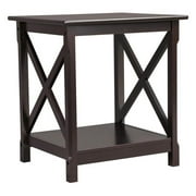 DyGTyX End Table with Storage Shelf in Classic X-Design, 2 Tier Strong Sofa Side Table for Living Room, 18 D x 20 W x 22 H Inches, Sturdy Pine Wood Legs, Dark Coffee