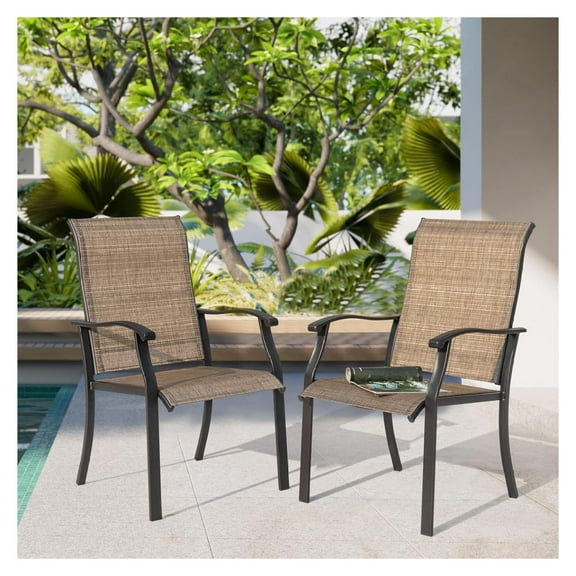 DyGTyX Patio Dining Chairs Set of 2, Outdoor Chairs with Armrest, Indoor/Outdoor Chairs Backyard Deck Garden Chairs, Restaurant Kitchen Dining Textilene Chairs,Brown