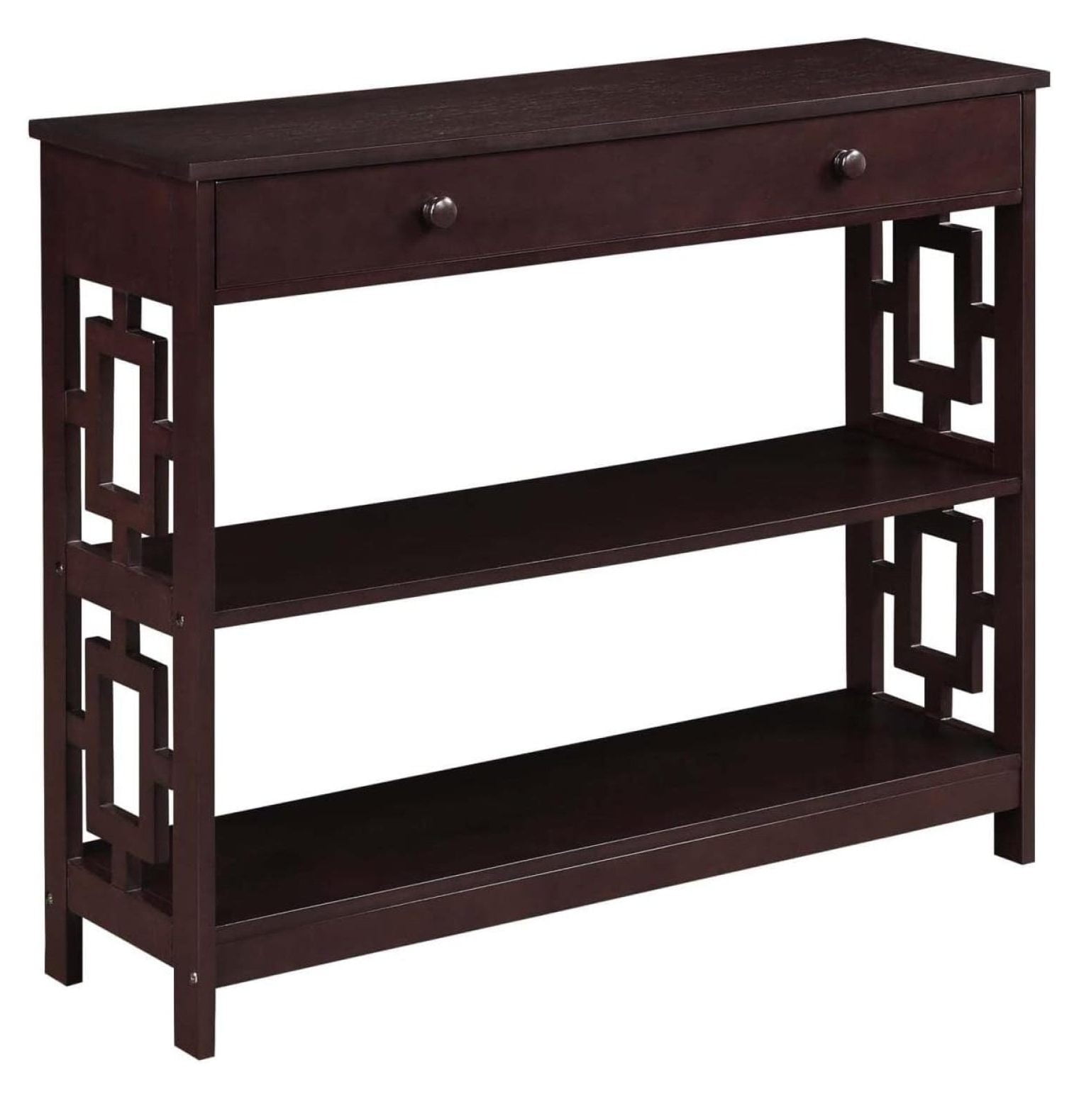 Espresso Wood Console Table with Drawer and Shelves