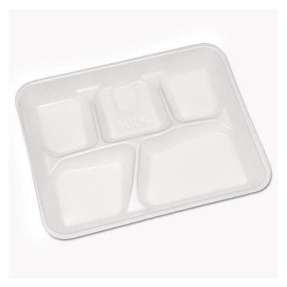 DyGTyXe PCTYTH10500SGBX Lightweight Foam School Trays, White, 5-compartment, 8 1/4 X 10 1/2, 500/carton