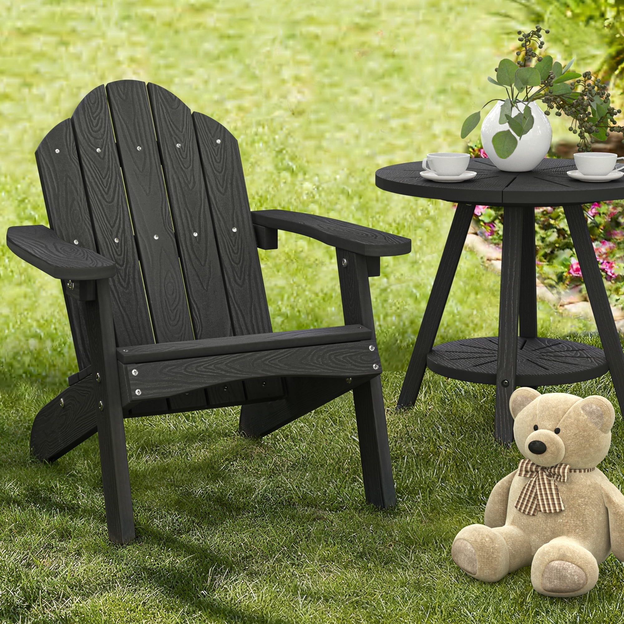 Dycanpo 15.6'' Kids Adirondack Chair, Toddler Outdoor Patio Chair for Backyard, HDPS - Black
