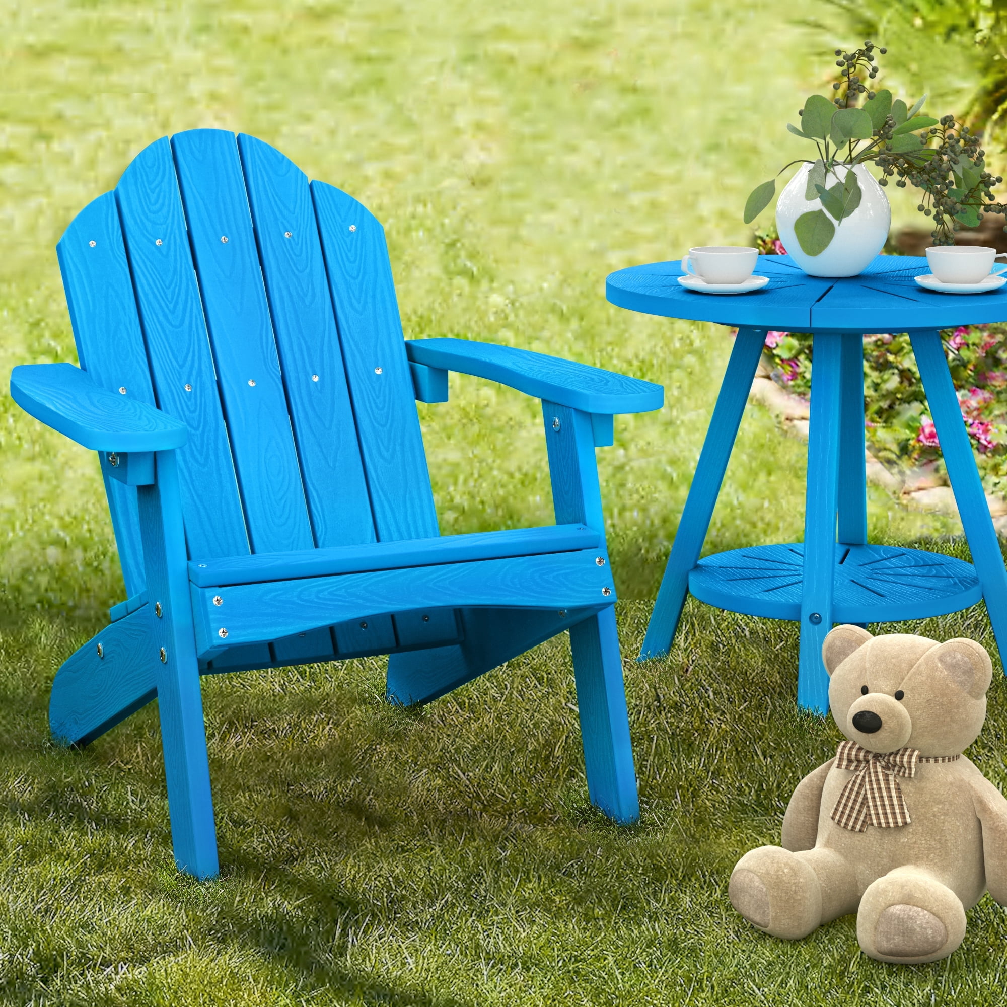 Dycanpo 15.6'' Kids Adirondack Chair, Toddler Outdoor Patio Chair for Backyard, HDPS - Blue