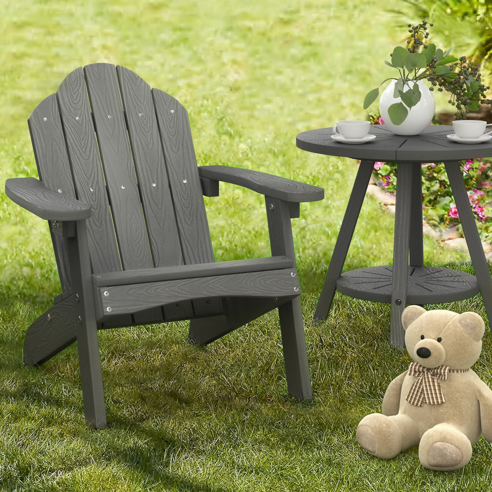 Dycanpo 15.6'' Kids Adirondack Chair, Toddler Outdoor Patio Chair for Backyard, HDPS - Gray