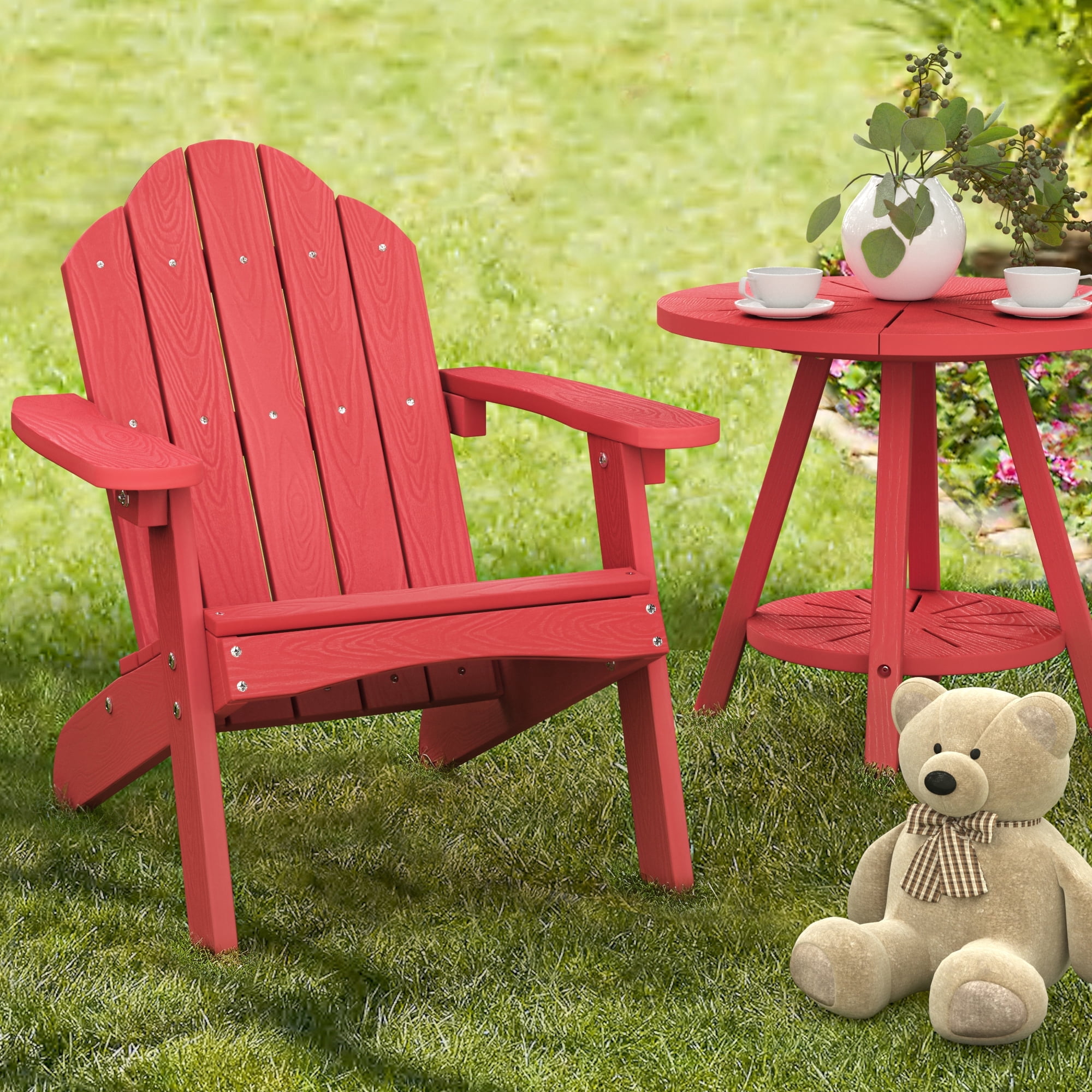Dycanpo 15.6'' Kids Adirondack Chair, Toddler Outdoor Patio Chair for Backyard, HDPS - Red
