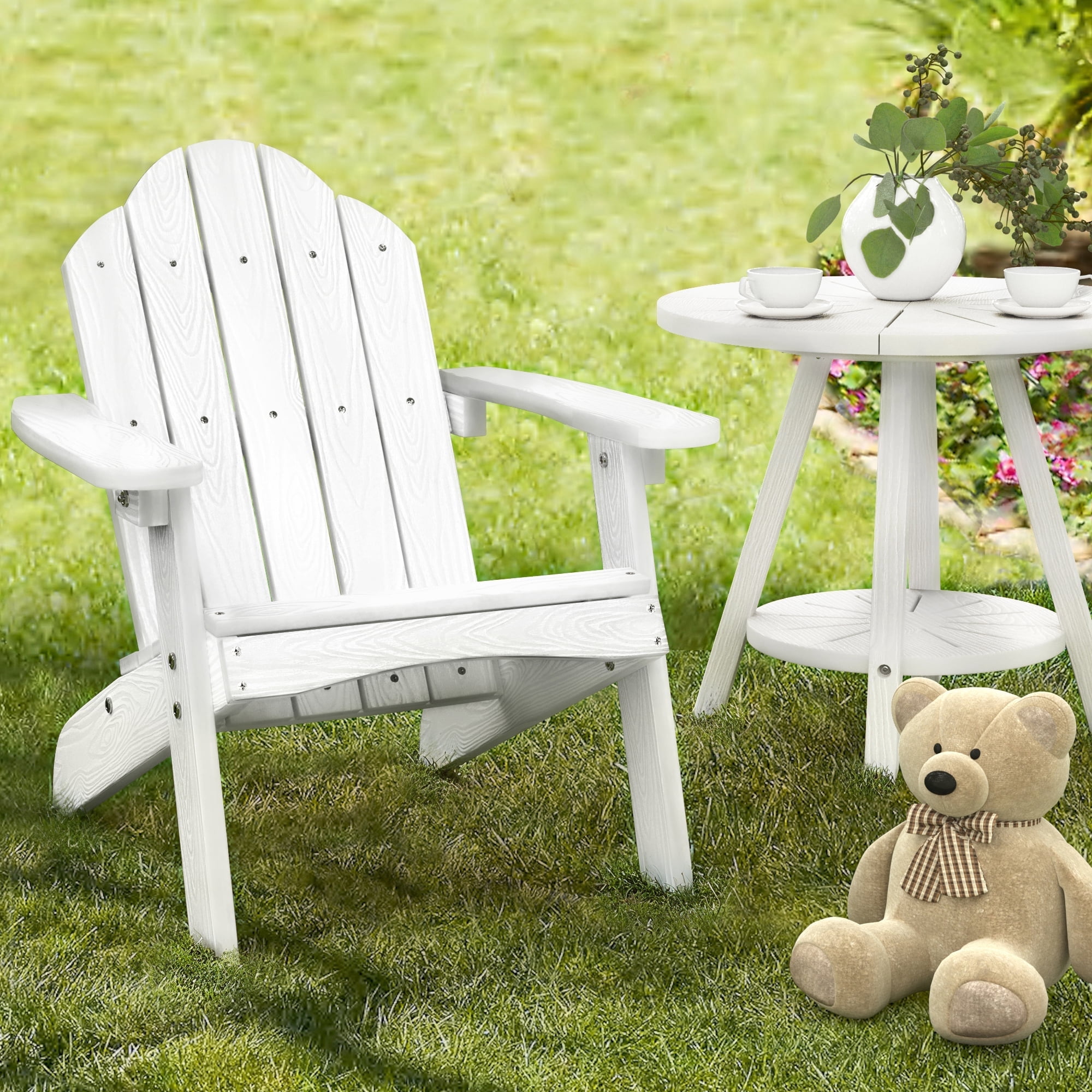 Dycanpo 15.6'' Kids Adirondack Chair, Toddler Outdoor Patio Chair for Backyard, HDPS - White