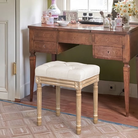 Dycanpo 16" Vintage Vanity Stool, Button Tufted Upholstered, Solid Wood Legs, Beige price history and forecast - DYCANPO