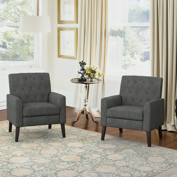 Dycanpo 18.5"H Gray Modern Linen Accent Chairs Set of 2, Upholstered Armchairs for Home Living Room