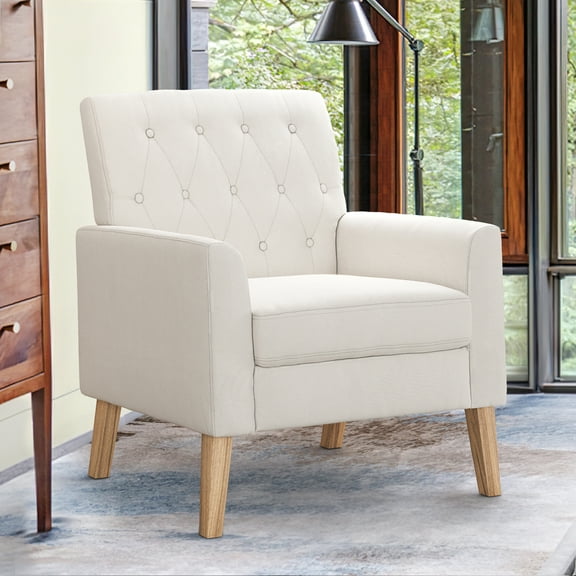 Dycanpo 18.5" Tall Linen Accent Chair with Upholstered Armchairs for Home Living Room, Beige