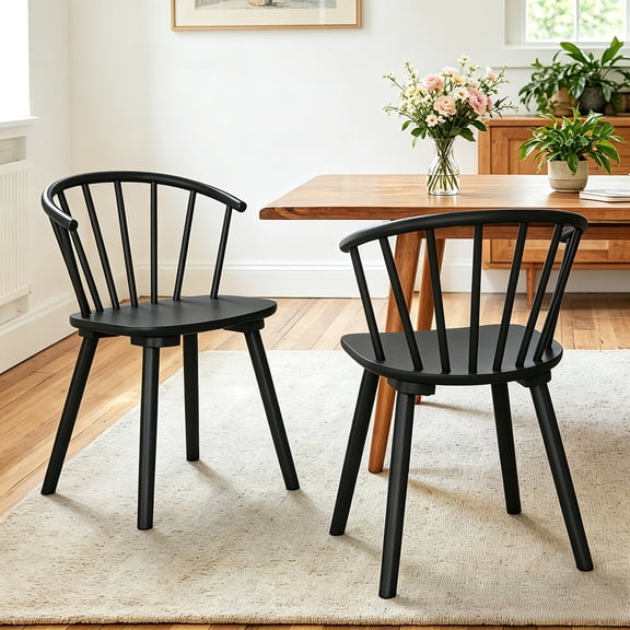 Dycanpo 18'' Farmhouse Black Dining Chairs Set of 2, Wooden Kitchen and Dining Room Chairs