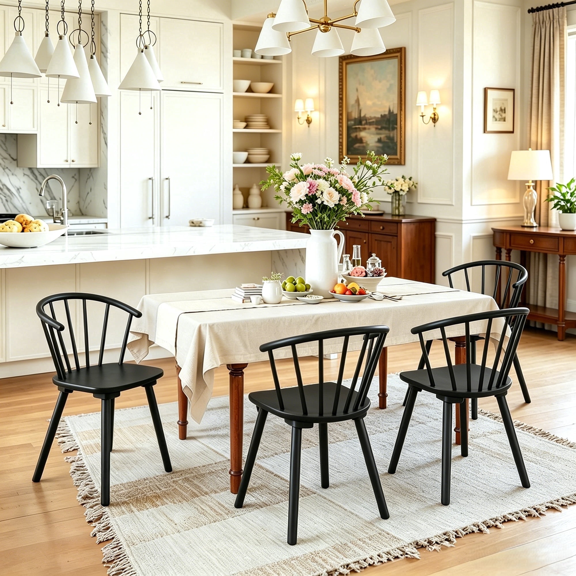 Dycanpo 18'' Farmhouse Black Dining Chairs Set of 4, Wooden Kitchen and Dining Room Chairs
