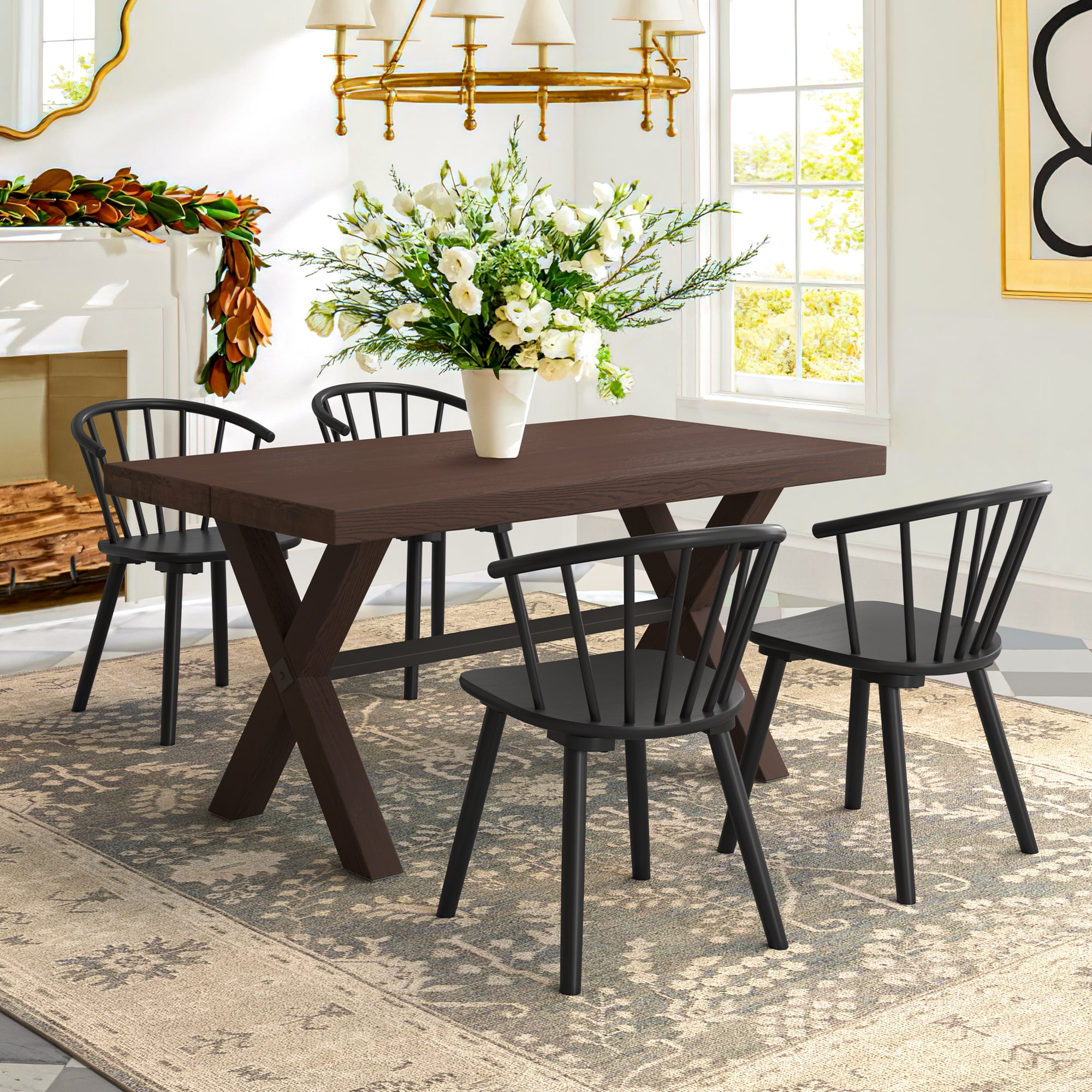 DYCANPO 18'' Farmhouse Black Dining Chairs, Set of 4, Wooden