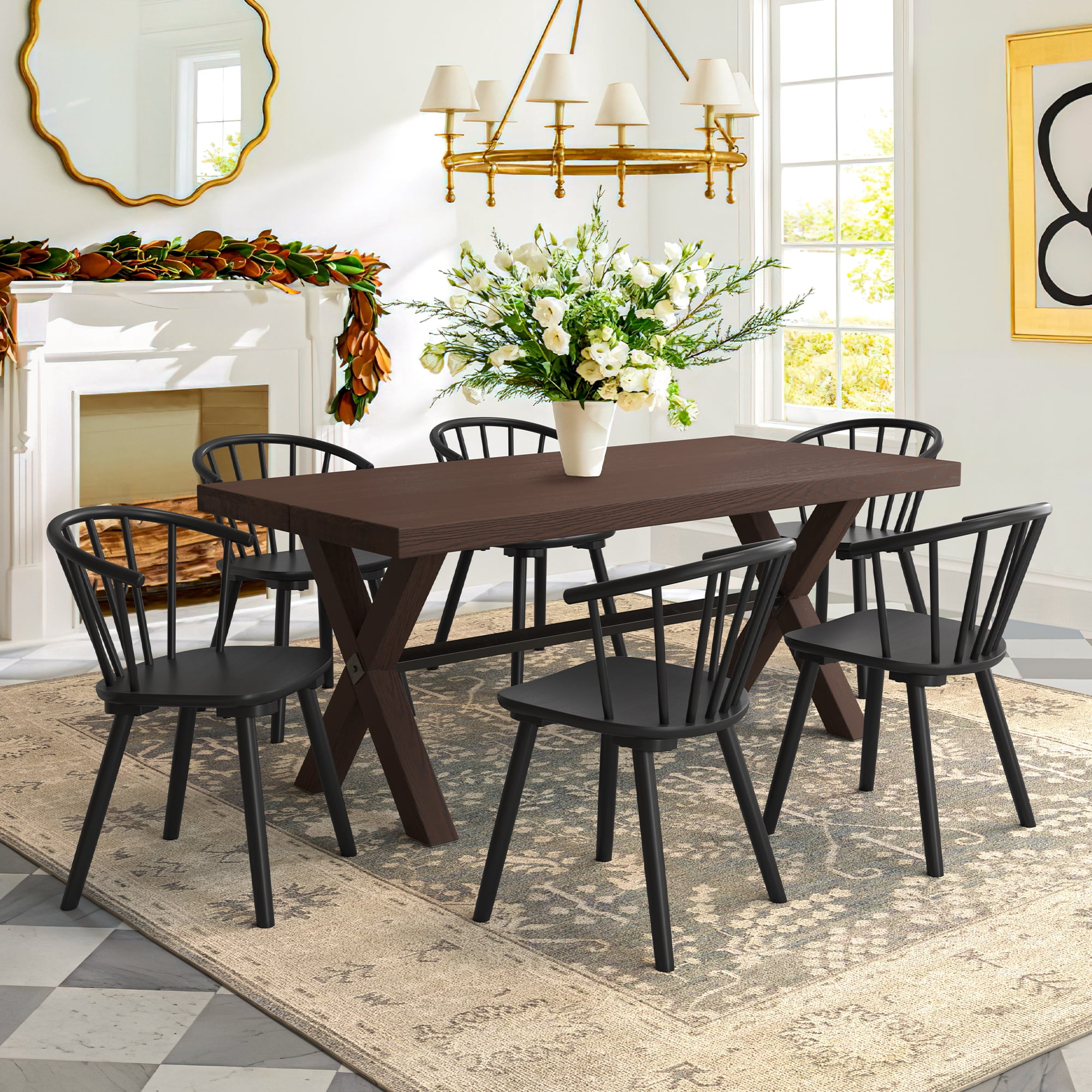 Dycanpo 18'' Farmhouse Black Dining Chairs Set of 6, Wooden Kitchen and