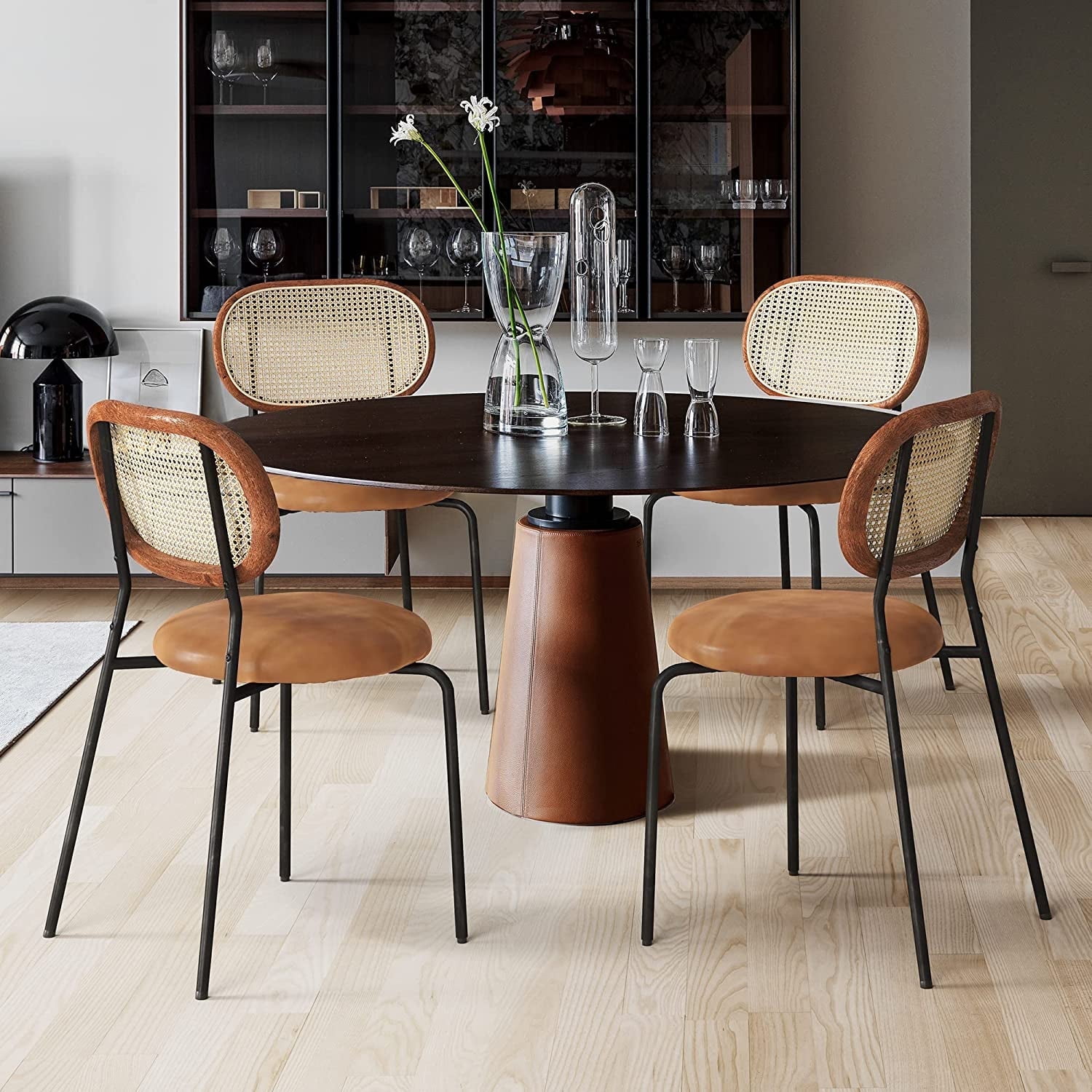 Dycanpo 18" Faux Leather Rattan Dining Chairs Set of 4 with Metal Legs ...