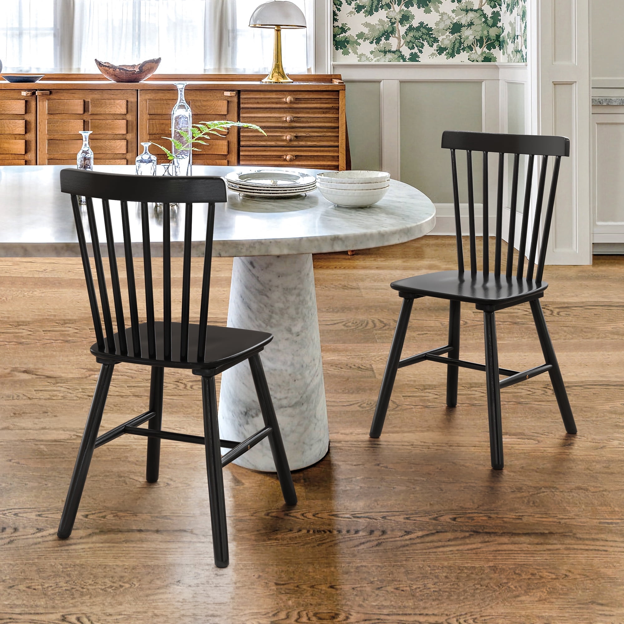 Dycanpo 18'' Tall Black Dining Chairs Set of 2 with Spindle Back,Natural for Kitchen and Living Room
