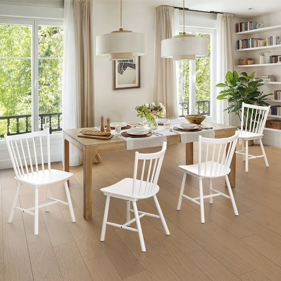 Dycanpo 18" Upgraded Dining Room Chairs Set of 4 ,Farmhouse Wooden Spindle Back Kitchen Chairs for Kitchen,White