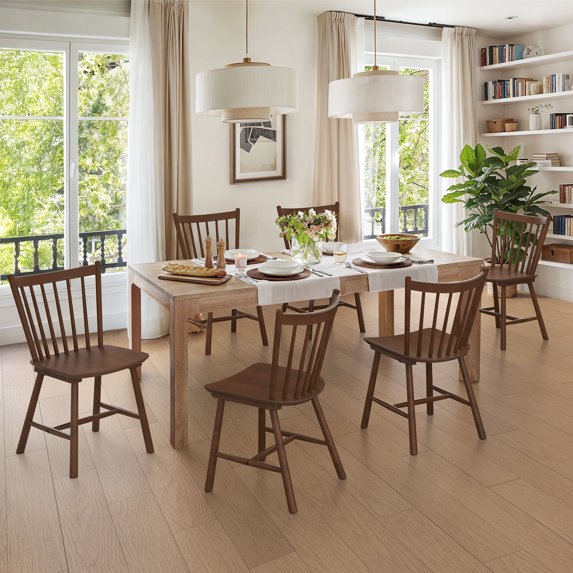Dycanpo 18" Upgraded Dining Room Chairs Set of 6 ,Farmhouse Wooden Spindle Back Kitchen Chairs for Kitchen,Yellow Walnut