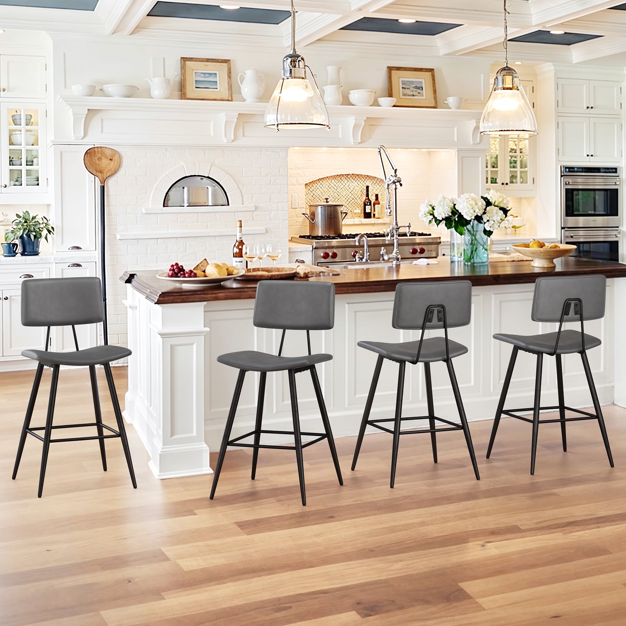 Dycanpo 24.5" Counter Height Bar Stools Set of 4, Faux Leather ...
