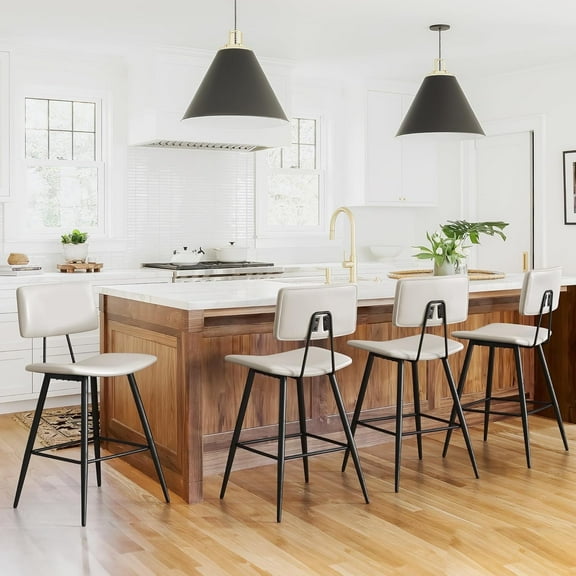 Dycanpo 24.5" Counter Height Bar Stools Set of 4, Faux Leather Upholstered Barstools, White