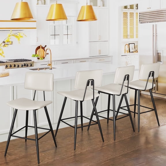 Dycanpo 24.5" Counter Height Bar Stools Set of 4, Faux Leather Upholstered Barstools, White