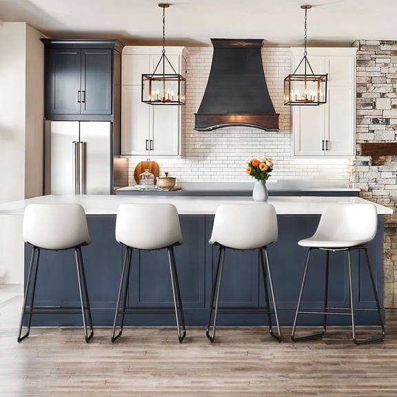 Dycanpo 24" Bar Stools Set of 4 with Back, Faux Leather, Metal Legs for Home Kitchen Island, White