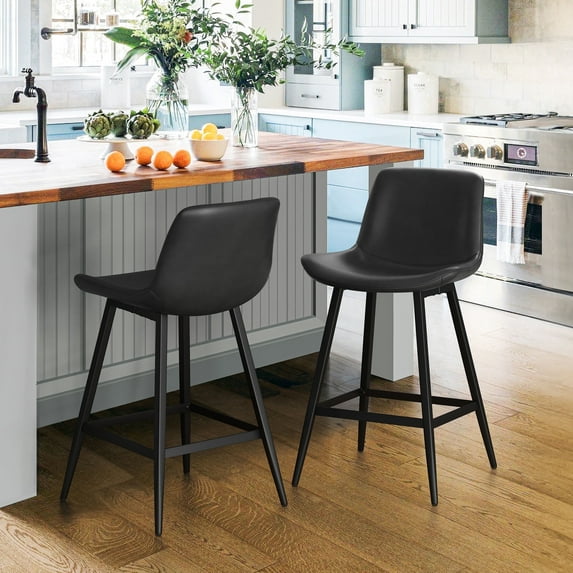 Dycanpo 24” Counter Height Bar Stools Set of 2, Modern Faux Leather, for Home Kitchen, Black