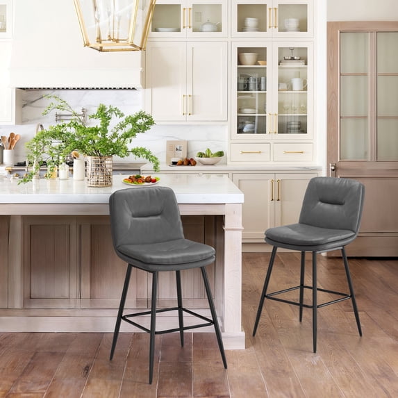 Dycanpo 24”H Bar Stools Set of 2, Double-Layer Upholstered, for Home Kitchen, Gray