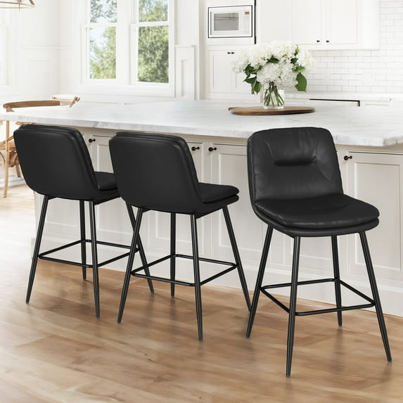 Dycanpo 24”H Bar Stools Set of 3, Double-Layer Upholstered, for Home Kitchen, Black