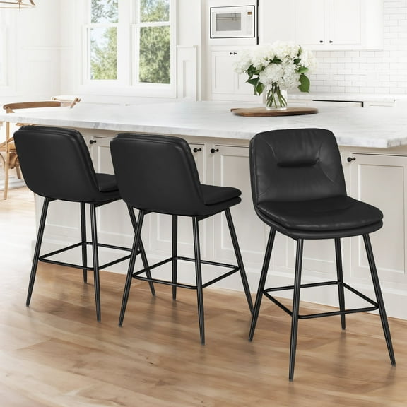 Dycanpo 24”H Bar Stools Set of 3, Double-Layer Upholstered, for Home Kitchen, Black