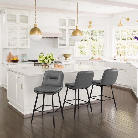 Dycanpo 24”H Bar Stools Set of 3, Double-Layer Upholstered, for Home Kitchen, Gray