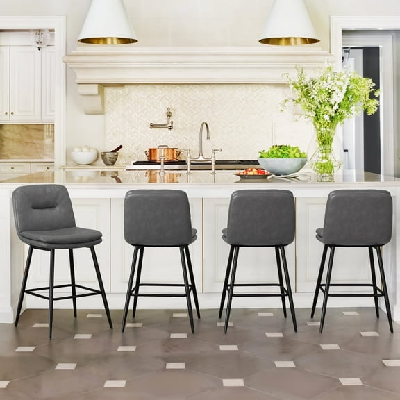 Dycanpo 24”H Bar Stools Set of 4, Double-Layer Upholstered, for Home Kitchen, Gray