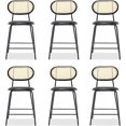 thumbnail image 1 of Dycanpo 24" Rattan Bar Stools Set of 6, Round Faux Leather Barstools for Kitchen, Black, 1 of 6