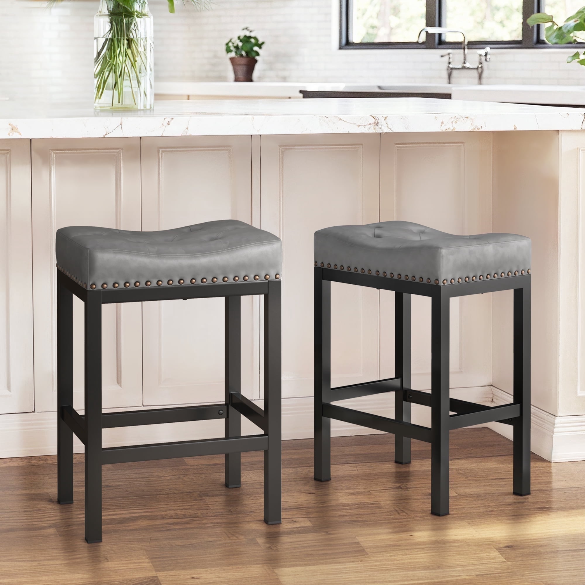 Dycanpo 24” Saddle Bar Stools Set of 2 with Modern Metal Legs, for Home ...