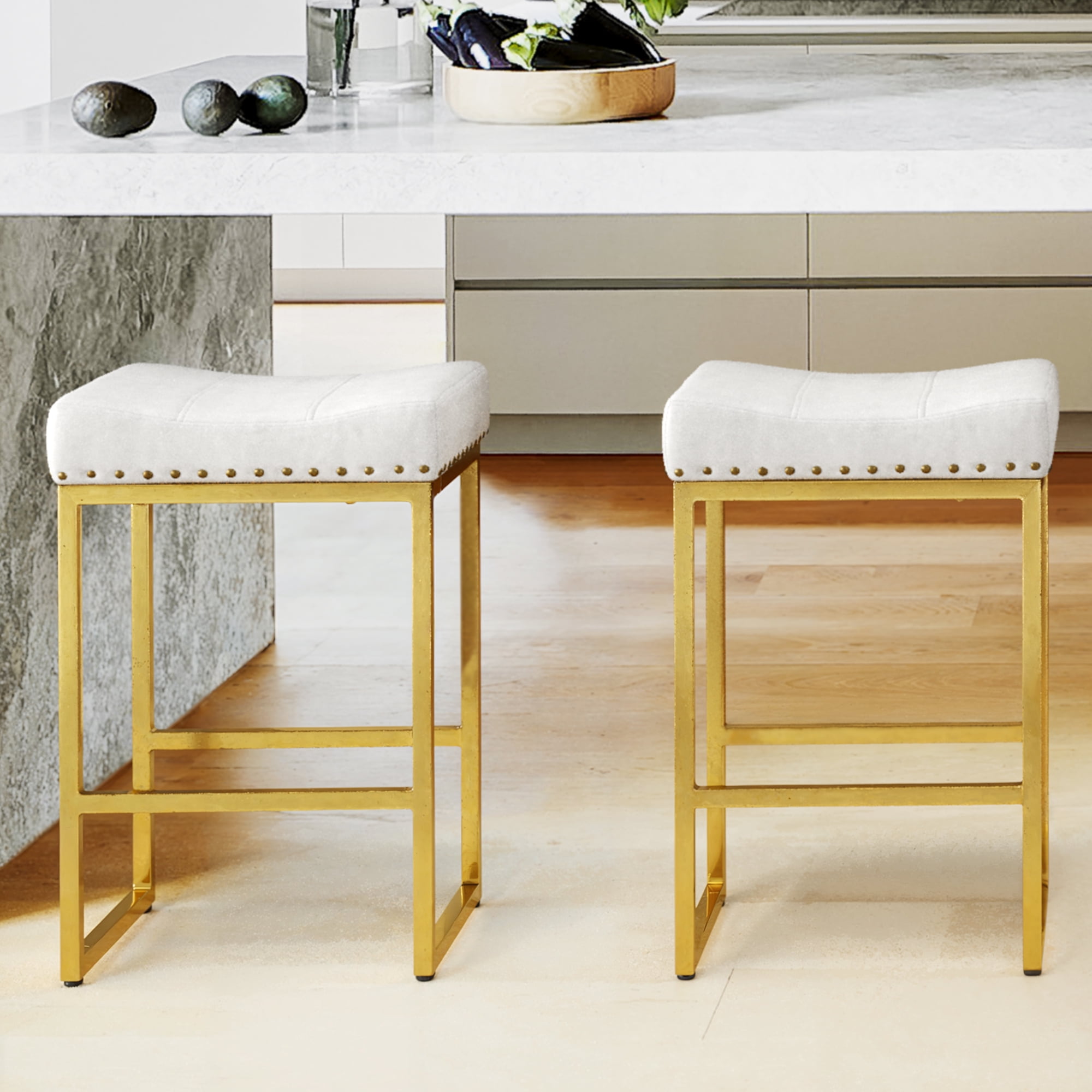 Dycanpo 24" Saddle Counter Height Bar Stools Set of 2, Modern Faux ...