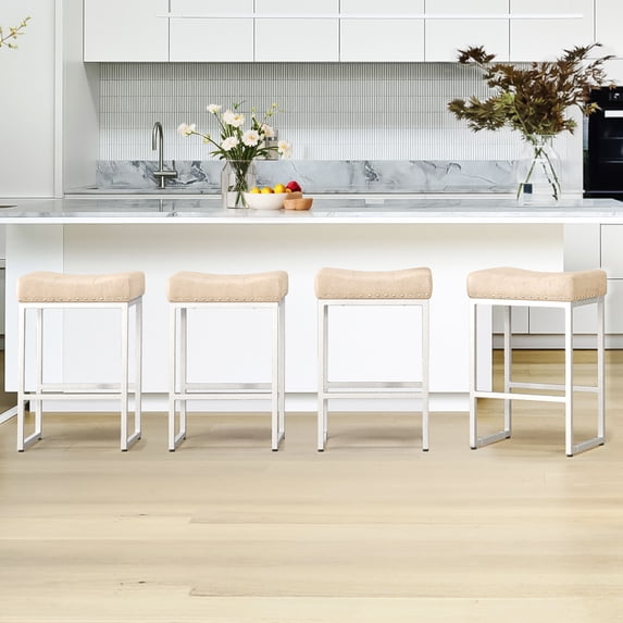 Dycanpo 24" Saddle Counter Height Bar Stools Set of 4, Modern Faux ...