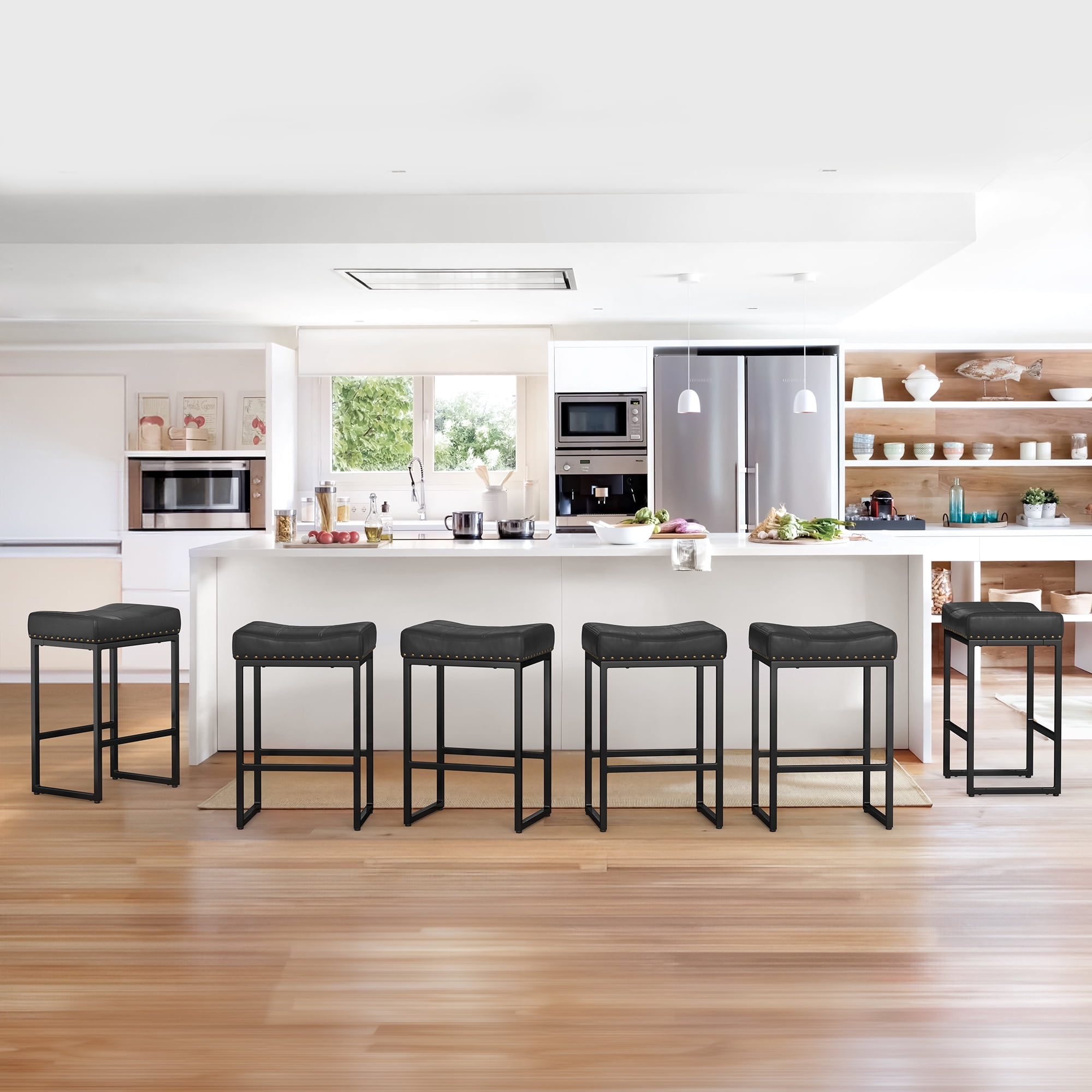 Dycanpo 24" Saddle Counter Height Bar Stools Set of 6, Modern Faux ...