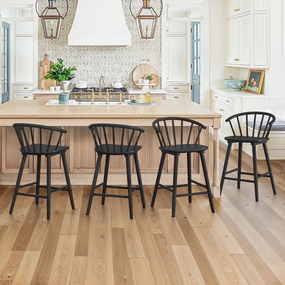 Dycanpo 24'' Wooden Bar Stools Set of 4,Counter Height Bar Stools with Backrest for Kitchen Island,Black