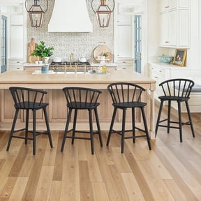 Dycanpo 24'' Wooden Bar Stools Set of 4,Counter Height Bar Stools with Backrest for Kitchen Island,Black