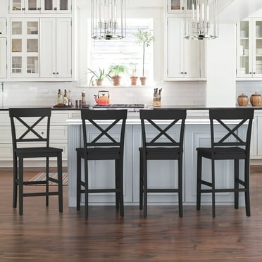 Dycanpo 24'' Wooden Counter Height Bar Stools Set of 4, Kitchen Chairs with Back, Black