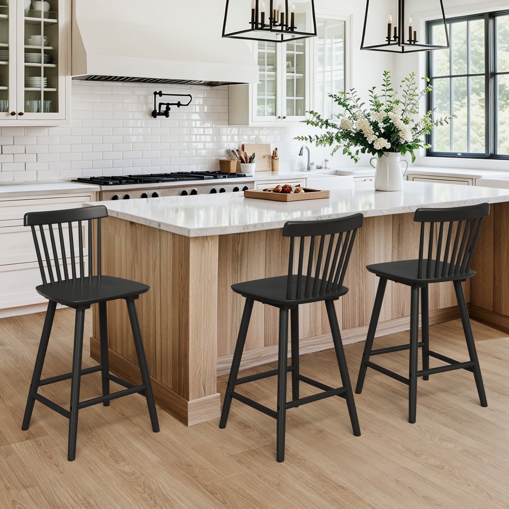 Dycanpo 24'' Wooden Windsor Counter Height Chairs Set of 3